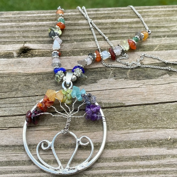 Genuine gemstone tree of life chakra necklace long 30” chain - Picture 5 of 12